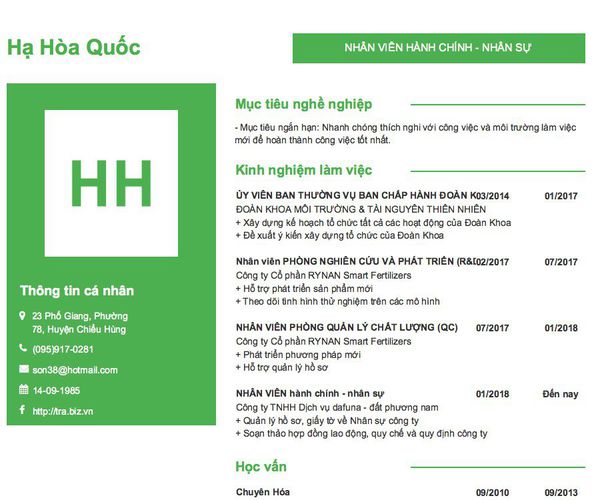 Mẫu CV NHÂN VIÊN HÀNH CHÍNH - NHÂN SỰ