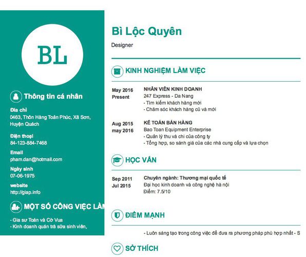 Gợi ý cách viết Mẫu CV tham khảo Designer