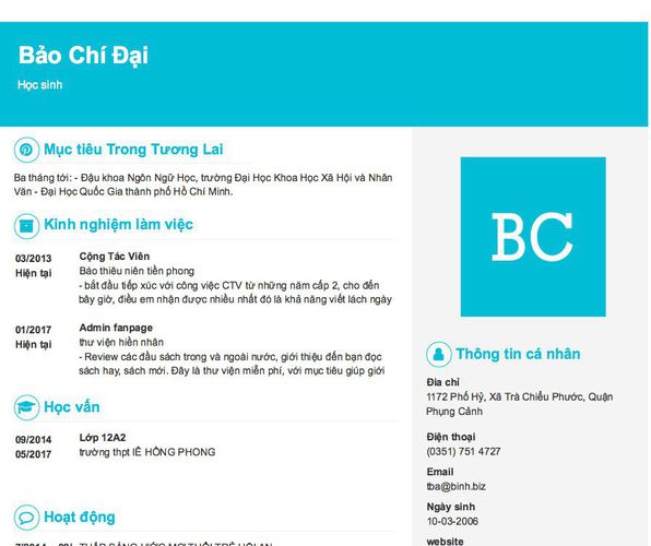 Gợi ý cách viết Mẫu CV tham khảo Học sinh