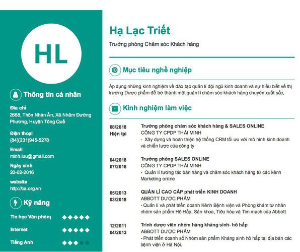 Gợi ý cách viết Mẫu CV tham khảo Trưởng phòng Chăm sóc Khách hàng