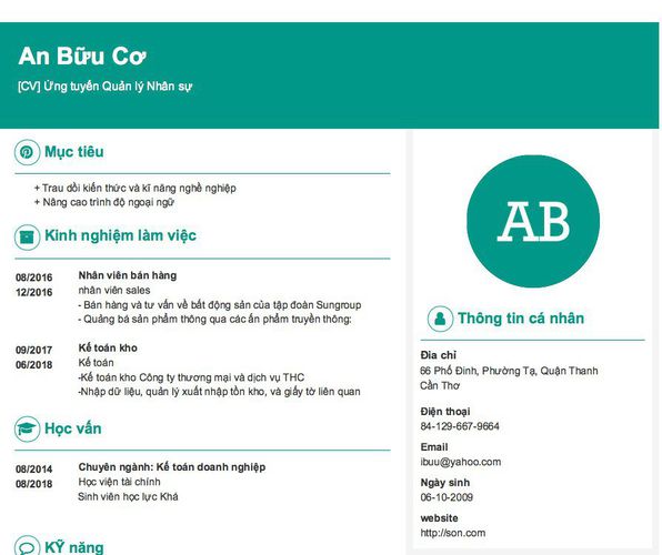 Gợi ý cách viết Mẫu CV tham khảo [CV] Ứng tuyển Quản lý Nhân sự