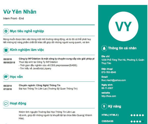 Gợi ý cách viết Mẫu CV tham khảo Intern Front - End