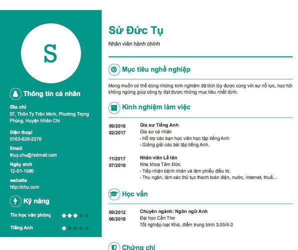 Mẫu CV Nhân viên hành chính