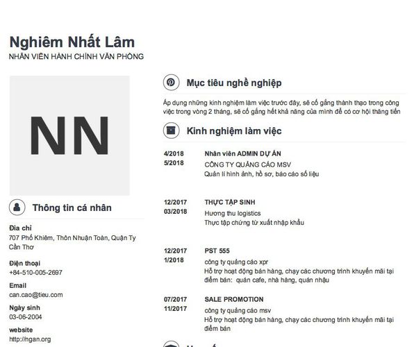 Mẫu CV NHÂN VIÊN HÀNH CHÍNH VĂN PHÒNG