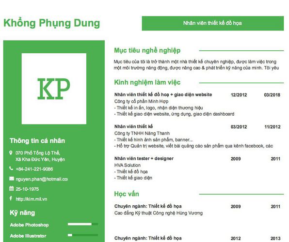 Mẫu CV Nhân viên thiết kế đồ họa