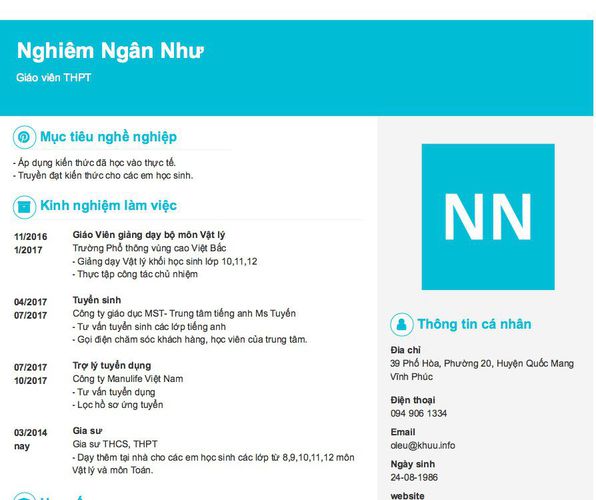 Gợi ý cách viết Mẫu CV tham khảo Giáo viên THPT