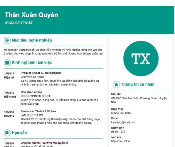 Gợi ý cách viết Mẫu CV tham khảo pRODUCT sTYLIST