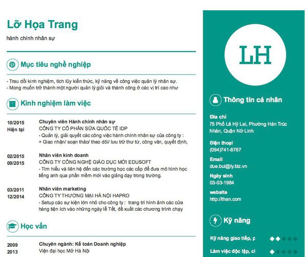 Mẫu CV hành chính nhân sự