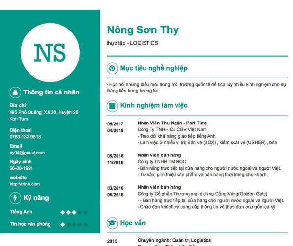 Gợi ý cách viết Mẫu CV tham khảo thực tập - LOGISTICS
