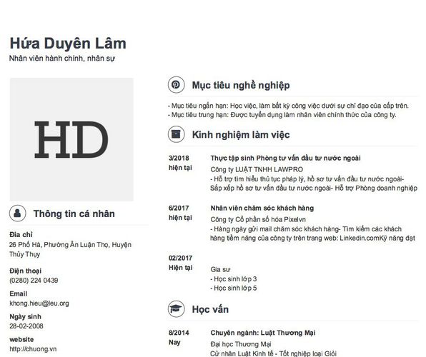 Mẫu CV Nhân viên hành chính, nhân sự