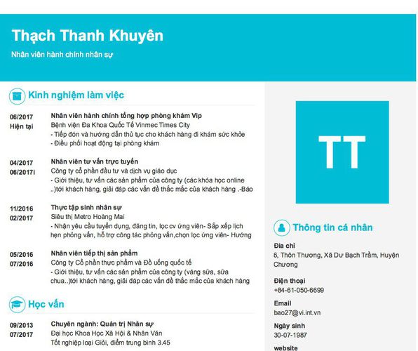 Mẫu CV Nhân viên hành chính nhân sự