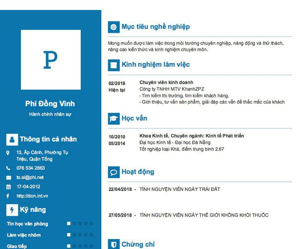 Mẫu CV Hành chính nhân sự