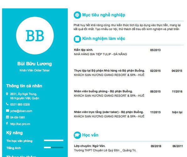 Gợi ý cách viết Mẫu CV tham khảo Nhân Viên Order Taker