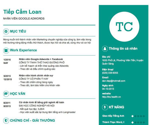 Gợi ý cách viết Mẫu CV tham khảo NHÂN VIÊN GOOGLE ADWORDS