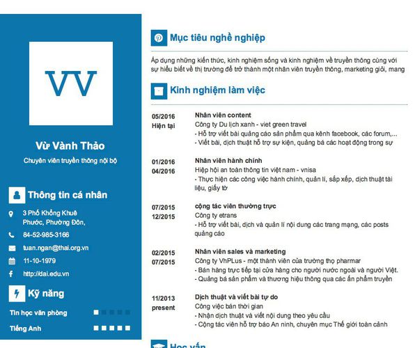 Gợi ý cách viết Mẫu CV tham khảo Chuyên viên truyền thông nội bộ