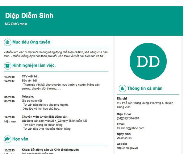 Gợi ý cách viết Mẫu CV tham khảo MC OMG radio