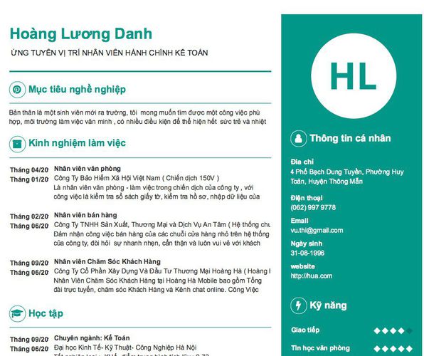 Mẫu CV  ỨNG TUYÊN VỊ TRÍ NHÂN VIÊN HÀNH CHÍNH KẾ TOÁN