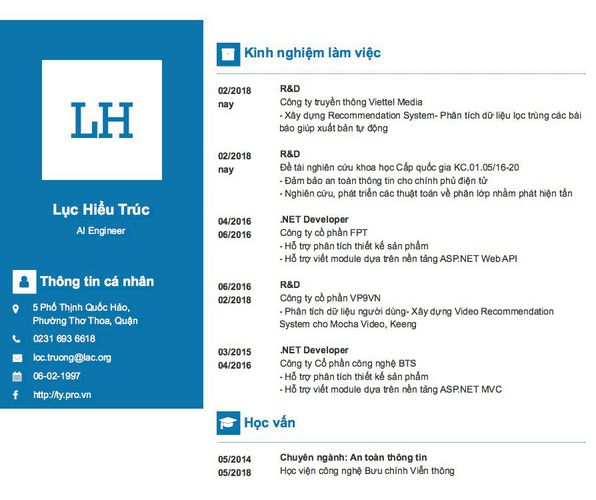 Gợi ý cách viết Mẫu CV tham khảo AI Engineer