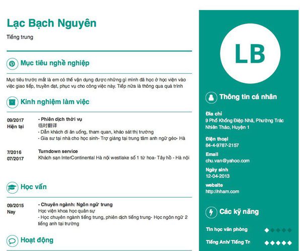 Gợi ý cách viết Mẫu CV tham khảo Tiếng trung