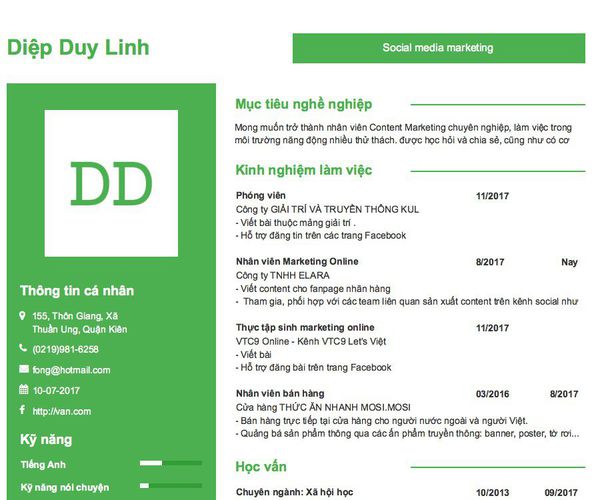 Gợi ý cách viết Mẫu CV tham khảo Social media marketing