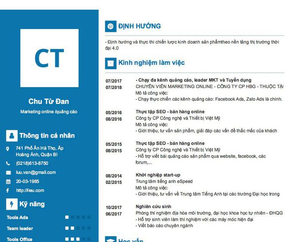 Gợi ý cách viết Mẫu CV tham khảo Marketing online /quảng cáo