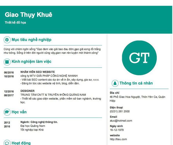 Mẫu CV Thiết kế đồ họa