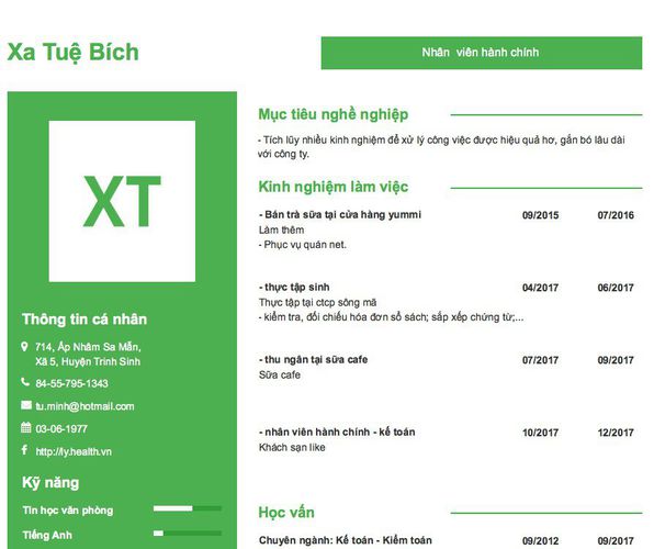 Mẫu CV Nhân  viên hành chính