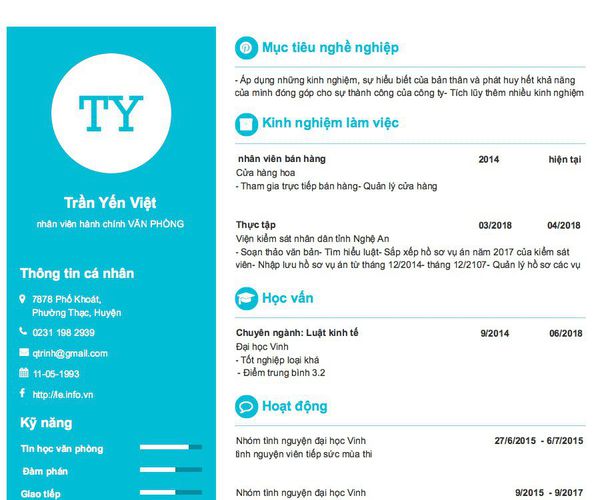 Mẫu CV nhân viên hành chính VĂN PHÒNG