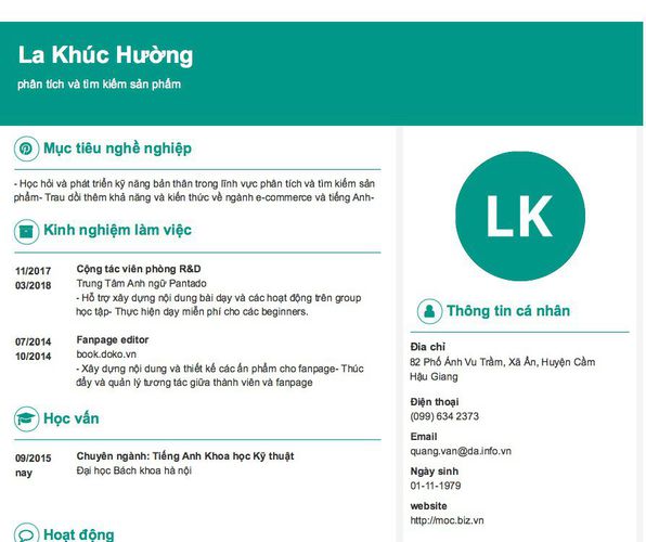 Gợi ý cách viết Mẫu CV tham khảo phân tích và tìm kiếm sản phẩm