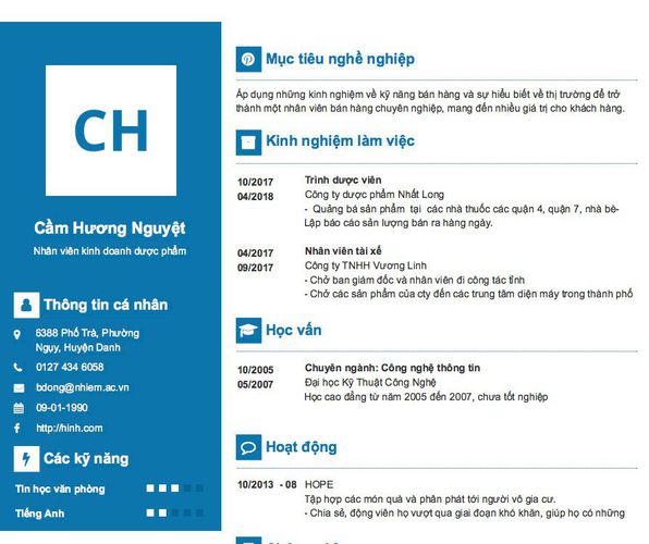 Gợi ý cách viết Mẫu CV tham khảo Nhân viên kinh doanh dược phẩm