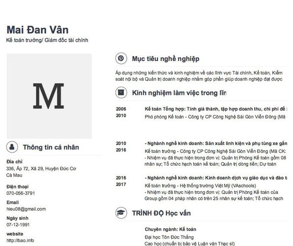 Gợi ý cách viết Mẫu CV tham khảo Kế toán trưởng/ Giám đốc tài chính