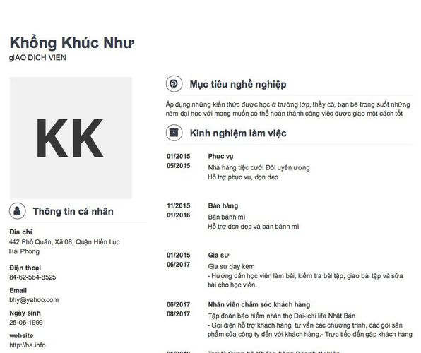 Mẫu CV gIAO DỊCH VIÊN