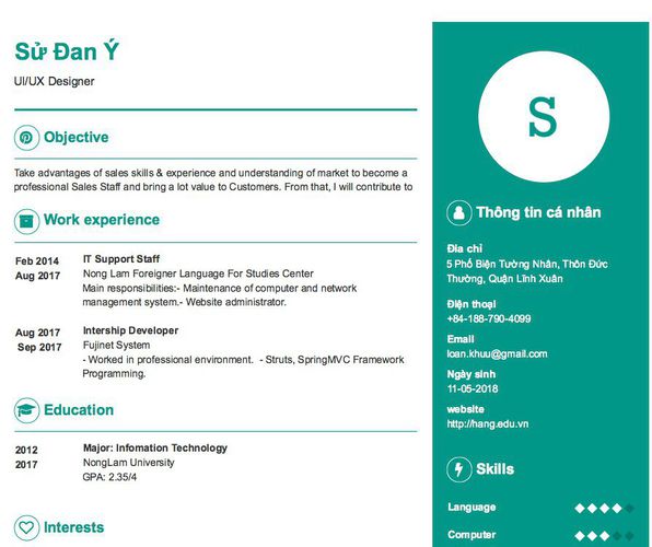 #17937 Mẫu CV UI/UX Designer thiết kế chuẩn nhất 2025 bởi Sử