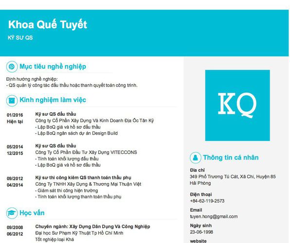 Gợi ý cách viết Mẫu CV tham khảo KỸ SƯ QS