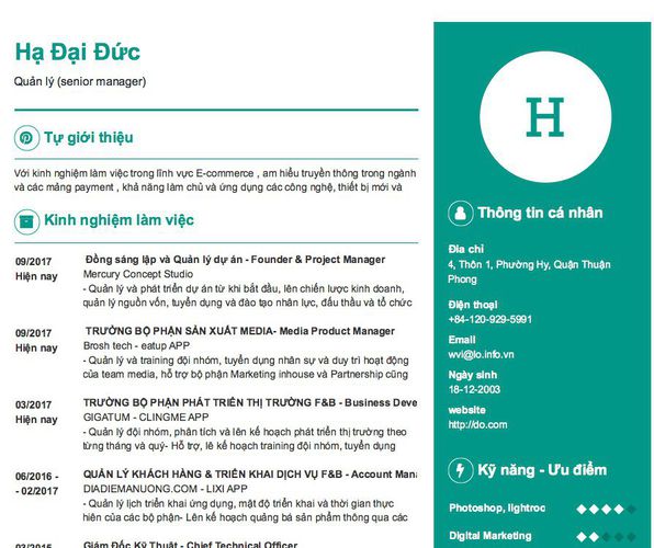 Gợi ý cách viết Mẫu CV tham khảo Quản lý (senior manager)