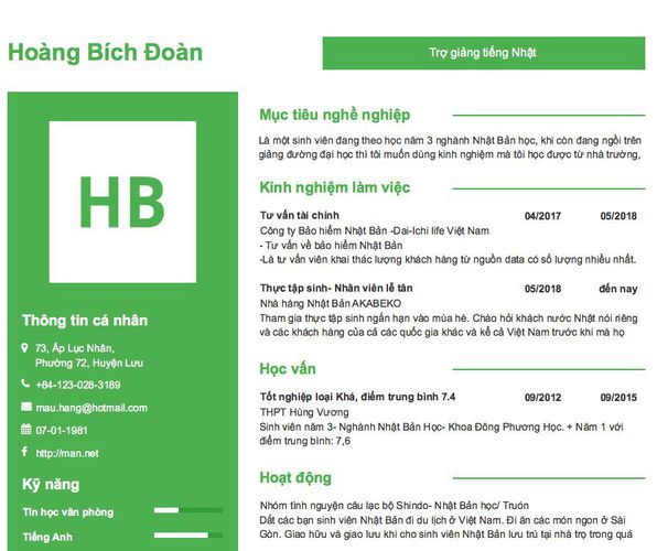 Gợi ý cách viết Mẫu CV tham khảo Trợ giảng tiếng Nhật