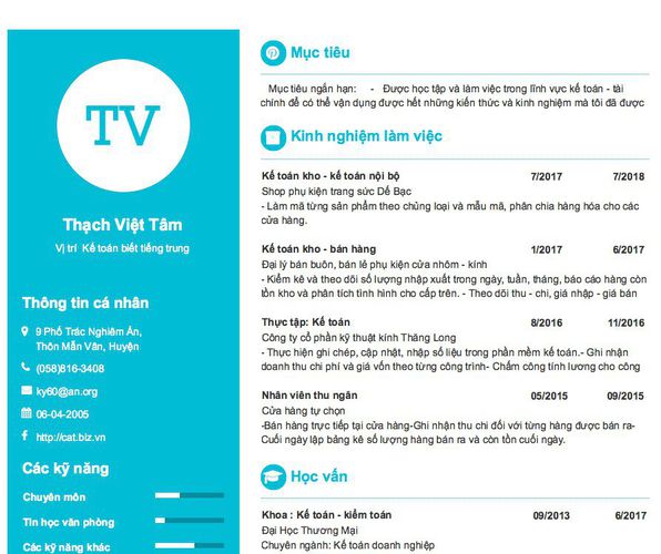 Gợi ý cách viết Mẫu CV tham khảo Vị trí  Kế toán biết tiếng trung