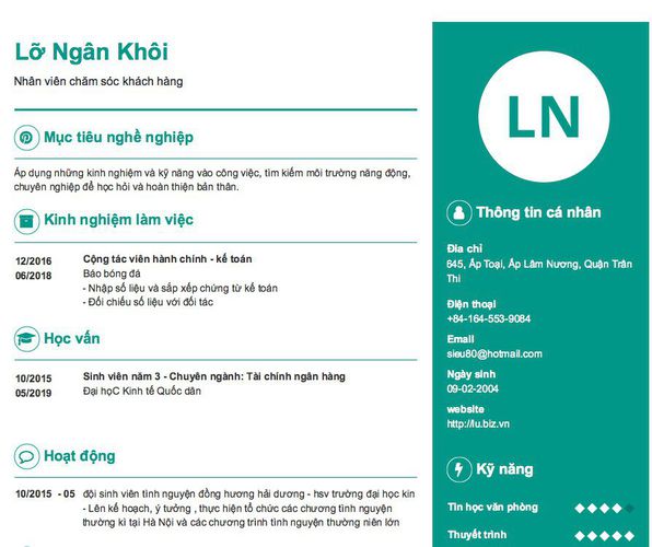 Gợi ý cách viết Mẫu CV tham khảo Nhân viên chăm sóc khách hàng