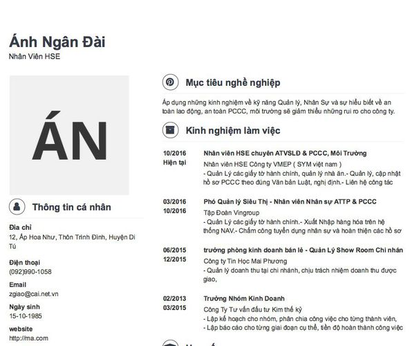 Gợi ý cách viết Mẫu CV tham khảo Nhân Viên HSE