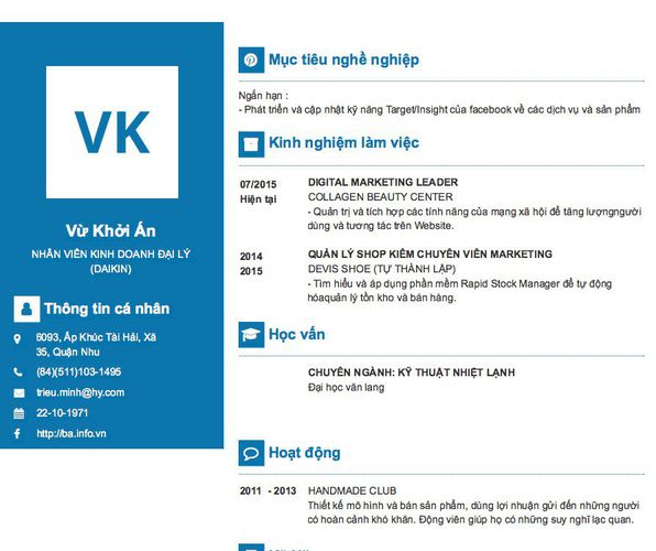 Gợi ý cách viết Mẫu CV tham khảo NHÂN VIÊN KINH DOANH ĐẠI LÝ (DAIKIN)