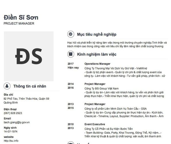 Gợi ý cách viết Mẫu CV tham khảo PROJECT MANAGER