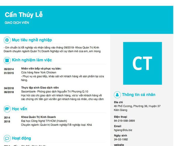 Mẫu CV GIAO DỊCH VIÊN