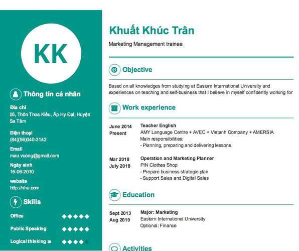 Gợi ý cách viết Mẫu CV tham khảo Marketing Management trainee