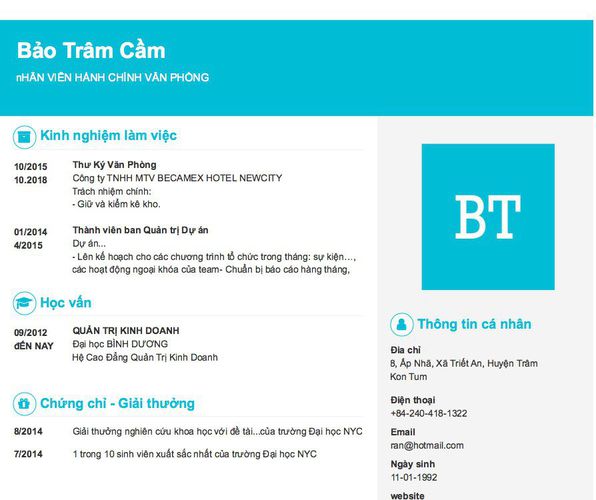 Mẫu CV nHÂN VIÊN HÀNH CHÍNH VĂN PHÒNG