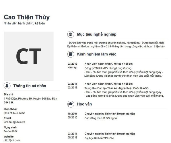 Mẫu CV Nhân viên hành chính, kế toán