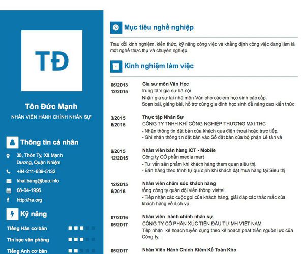 Mẫu CV NHÂN VIÊN HÀNH CHÍNH NHÂN SỰ