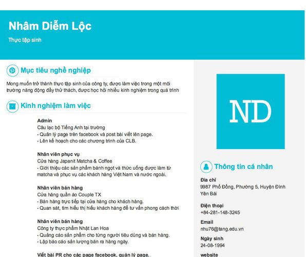 Gợi ý cách viết Mẫu CV tham khảo Thực tập sinh