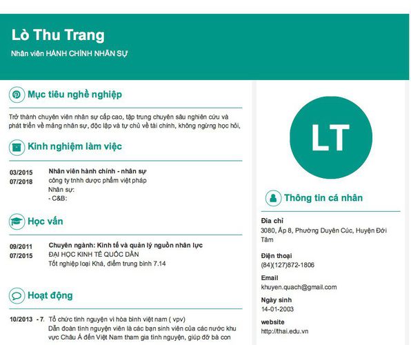 Mẫu CV Nhân viên HÀNH CHÍNH NHÂN SỰ