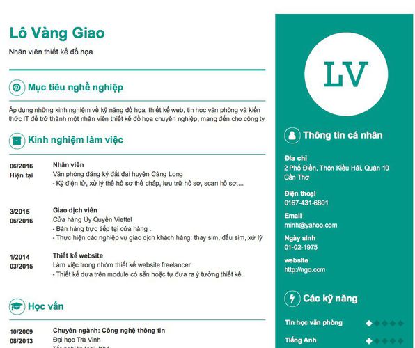 Mẫu CV Nhân viên thiết kế đồ họa