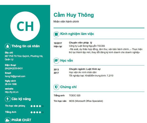 Mẫu CV Nhân viên hành chính
